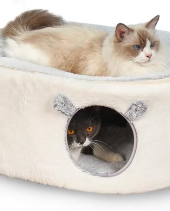 Cat Bed for Indoor Cats, Fluffy Cat Cave Large Enclosed Cat House Pet Bed Hammock with Removable Washable Cover for Sleeping Cat, Kittens, Small Dog, Oval Cat Hideaway