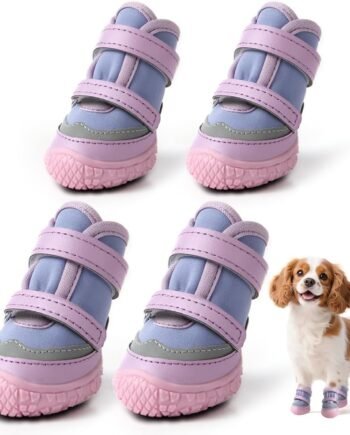 Dog Shoes for Small Dogs, Breathable Dog Boots Paw Protector for Hot Pavement Winter Snow, Dog Booties with Reflective Strips Rugged Anti-Slip Sole for Hardwood Floors Outdoor Walking Purple Size 1