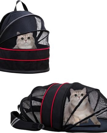 Expandable Cat Backpack Carrier, Cat Backpack with Breathable Mesh for Hiking/Travel/Camping, Large Cat Backpack Fits Up to 12 lbs, Cat Carrier for Small Pubby,(Black)