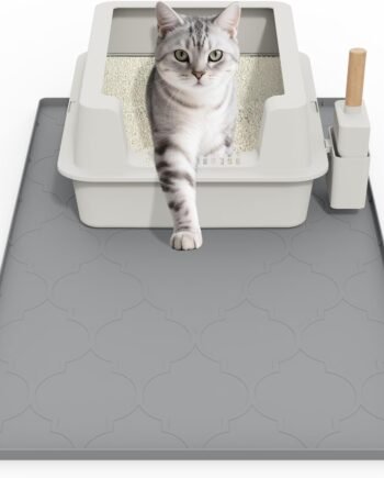 Cat Mat for Litter Box, 34" X 22" Large Silicone Cat Litter Trapping Mat, Easy Clean for Scatter Control, Soft on Kitty Paws, Waterproof, Urine-Proof, Non-Slip Kitty Litter Mat for Floor, Gray