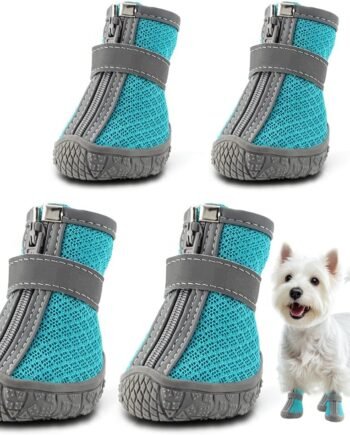 Dog Shoes for Small Dogs, Breathable Dog Boots Paw Protector for Hot Pavement Winter Snow, Dog Booties with Reflective Strips Rugged Anti-Slip Sole for Hardwood Floors Outdoor Walking Blue Size 1