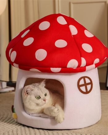 Mushroom Cat Bed Chocolate Cookie Cat Beds for Indoor Cats Mushroom Cow Shape Cat Cave Bed Cat Tent with Removable & Washable Cushion Pillow Cat House Bed for Cats Small Dogs