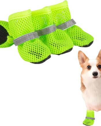 Summer Breathable Dog Shoes for Small Dogs, Breathable Mesh Dog Boots for Summer Hot Pavement, Reflective Adjustable Non Slip Paw Protectors for Small Dogs Cat Puppy (Green, S)