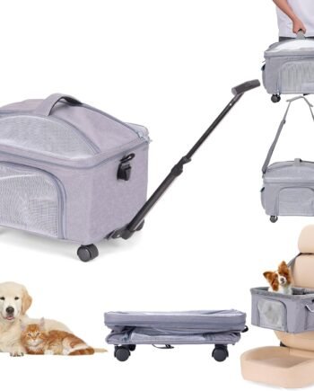 Cat Dog Carrier with Wheels, Airline Approved Pet Carrier for Small Dogs and Cats with Handle and Shoulder, Collapsible Carrier Soft Travel Bag Ideal for Outdoor Flight Camping