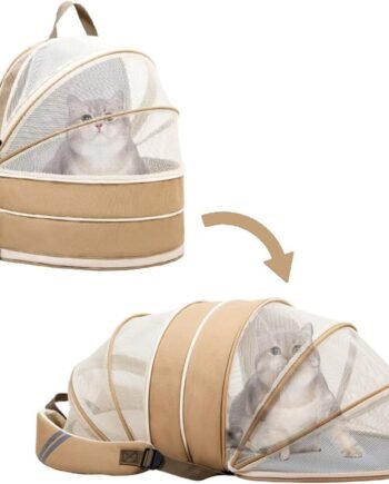 Expandable Cat Backpack Carrier, Cat Backpack with Breathable Mesh for Hiking/Travel/Camping, Large Cat Backpack Fits Up to 12lbs, Cat Carrier Hard Suit for Small Annimals (Brown)