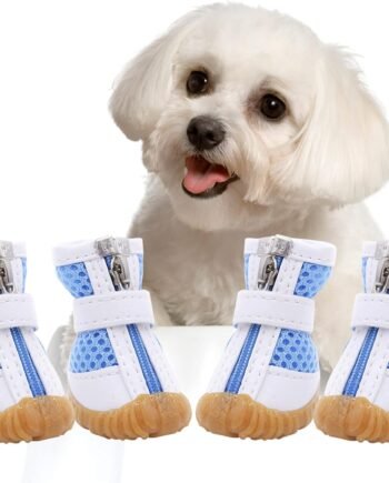 Mesh Dog Boots, Breathable Puppy Booties Sandals with Anti-Slip Sole and Zipper, Dog Shoes for Hot Pavement, Durable Pet Paw Protector