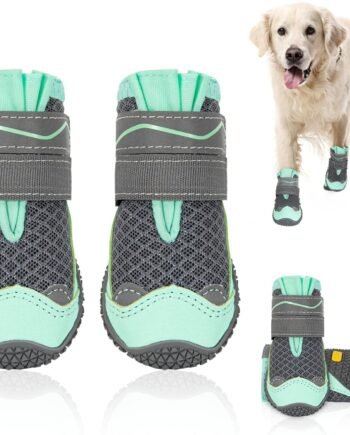 Dog Shoes for Large Small Medium Dogs - Breathable Dog Boots for Summer Hot Pavement, Paw Protector for Outdoor Walking Winter Snow, Anti-Slip Rubber Dog Booties for Hardwood Floor (Green, 6)