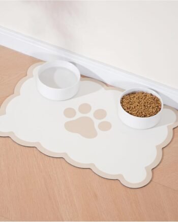 Scalloped Dog Feeding Mat, Absorbent Mats for Dog Food and Water Bowl, Dispenser, Cute Elegant Aesthetic Khaki Beige Scallop Pet Placemat for Dogs, Cats, Puppy Accessories, 14" X 19”