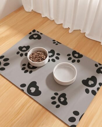 Pet Feeding Mats 16"x24"- Absorbent Dog Mat for Food and Water, Large Pet Food Mat, Rubber Mat for Dog Bowls, Pet Food Mats for Floor, Mat for Cat Food and Water Bowls, Dark Grey