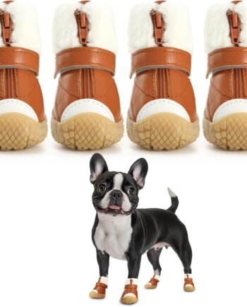 Dog Shoes for Small Dogs, Dog Boots & Paw Protectors for Hot Pavement Winter Snow Hiking, Anti-Slip Dog Booties for Hardwood Floor Brown Size 1