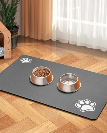 Pet Feeding Mat-Absorbent Dog Mat for Food and Water Bowl-Dog Accessories Pet Supplies-Dog Water Bowl for Messy Drinkers-No Stains Quick Dry Dog Water Dispenser Mat (12"x19", Dark Grey)
