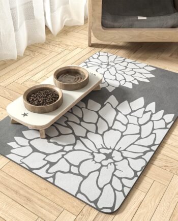 -Pet Feeding Mat-Absorbent Floral Cat&Dog Food Mat-Dog Mat for Food and Water Bowl-No Watermark Quick Dry Dog Water Dispenser Mat Pet Placemat-Pet Supplies & Accessories1219 Grey
