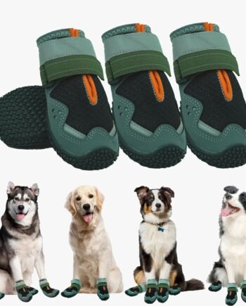 Dog Shoes for Large Medium Small Size Paw Protector, Mesh Breathable Pet Booties Summer Hot Pavement Waterproof with Anti Slip Rubber for Hardwood Floors Outdoor Running Winter Snow (Black)