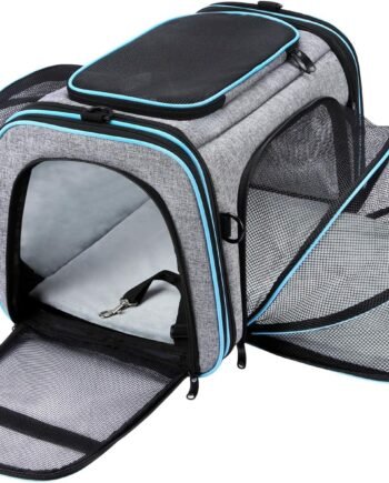 Airline Approved Pet Carrier, Large Soft Sided Pet Travel  Carrier 4 Sides Expandable Cat Collapsible Carrier with Removable Fleece Pad and Pockets for Cats Dogs and Small Animals