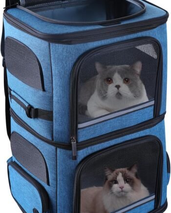 Double Cat Carrier for 2 Cats,Dog Backpack Carrier for Medium Dogs,Double Compartment Pet Carrier Backpack for Dual Pets,for Outdoor Traveling/Stroll and Picnic (Blue)